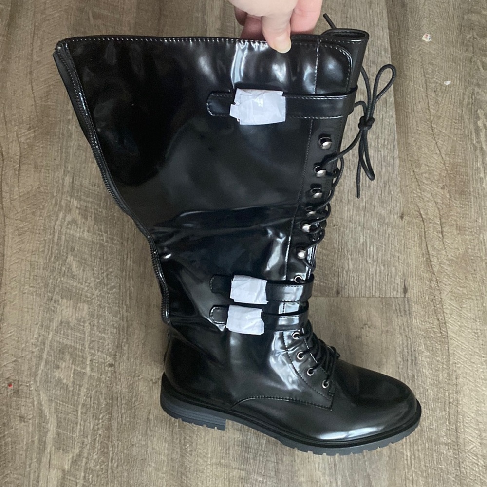 Shiny patent combat style boots